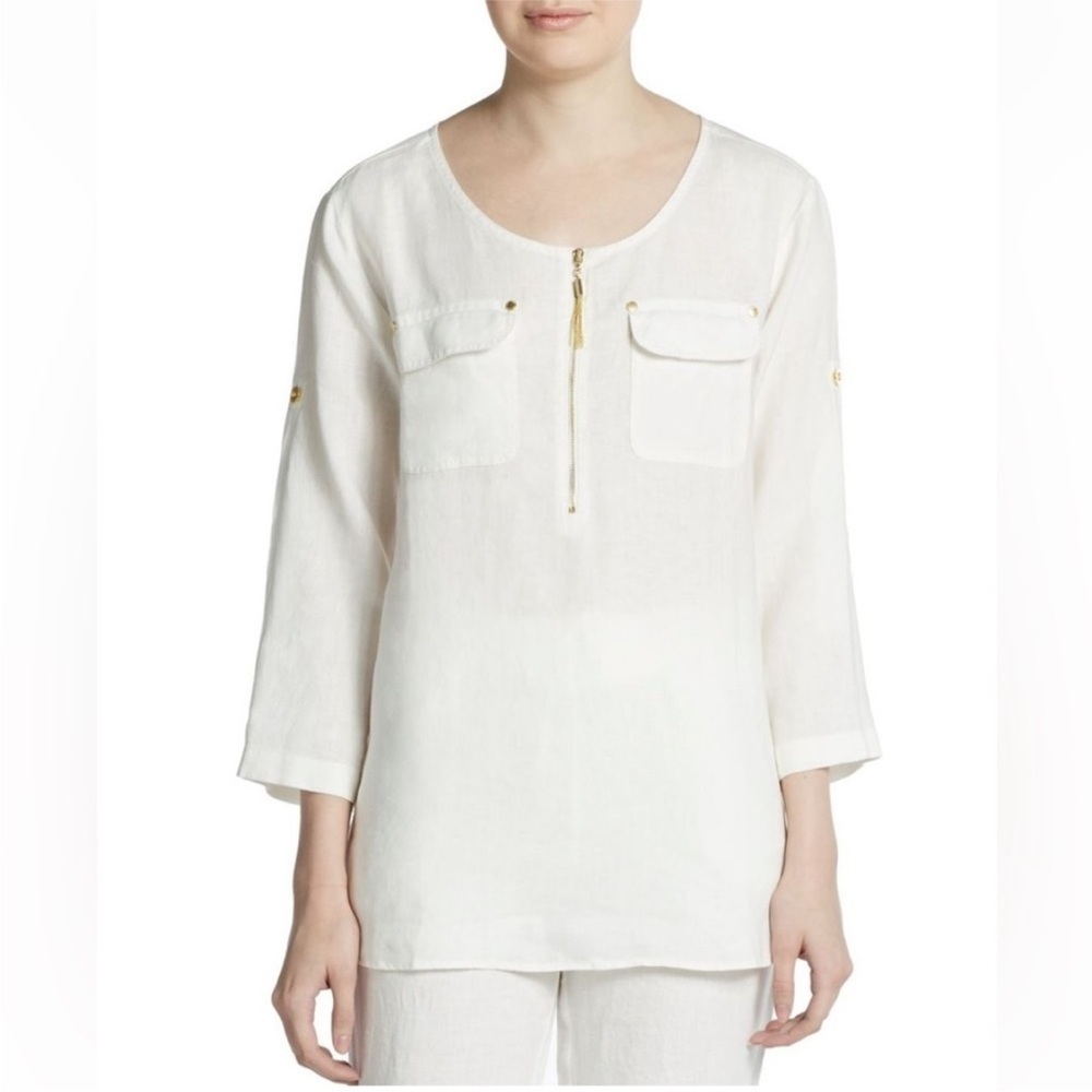 Ellen Tracy Roll up sleeve 100% Linen Shirt Color
Chalk XXL - Picture 2 of 10